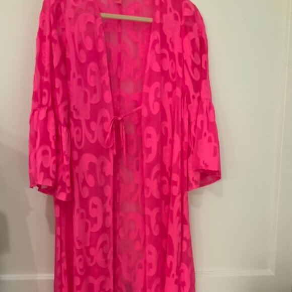LILLY PULITZER MOTLEY MAXI COVERUP AURA PINK POLY CREPE SWIRLCLIP - Picture 3 of 6